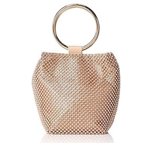 Jessica McClintock Handbags - Jessica McClintock Rose Gold Gwen Ball Mesh Ring Clutch